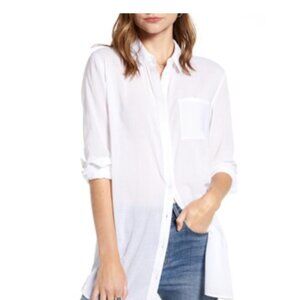 Treasure and Bond Tunic Style White Gauzy Long Sleeve Button Down  - Size Large